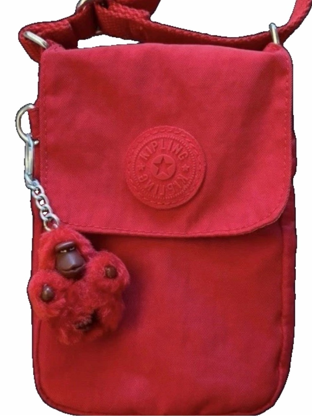 Kipling Red Crossbody Phone Pouch with Plush Monkey Charm